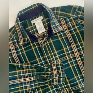 Tommy Bahama Shirt Button Down Long Sleeve Green Gold Plaid Baylor Boys L 10 12
